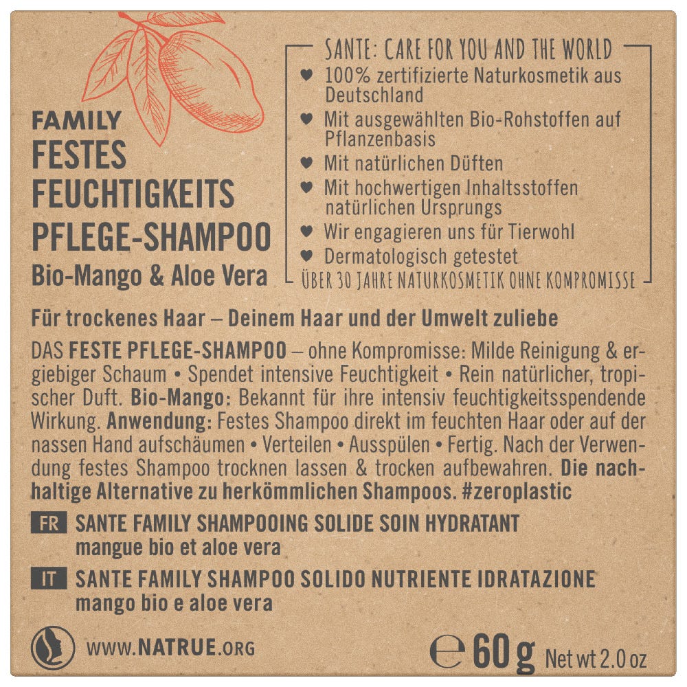 SANTE Festes Feuchtigkeits Pflege-Shampoo Mango & Aloe Vera 60 g