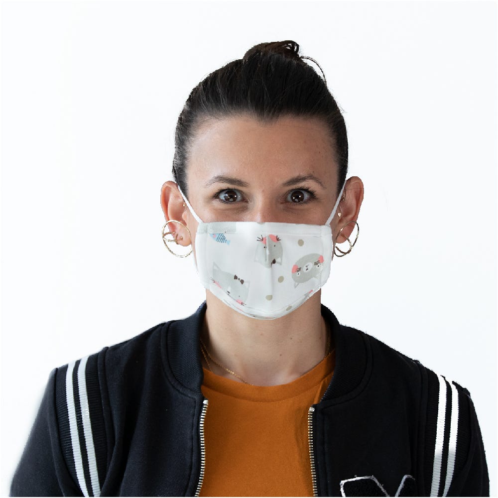 PARSA Beauty Waschbare Mund- und Nasenmaske Kind Print Katze grau
