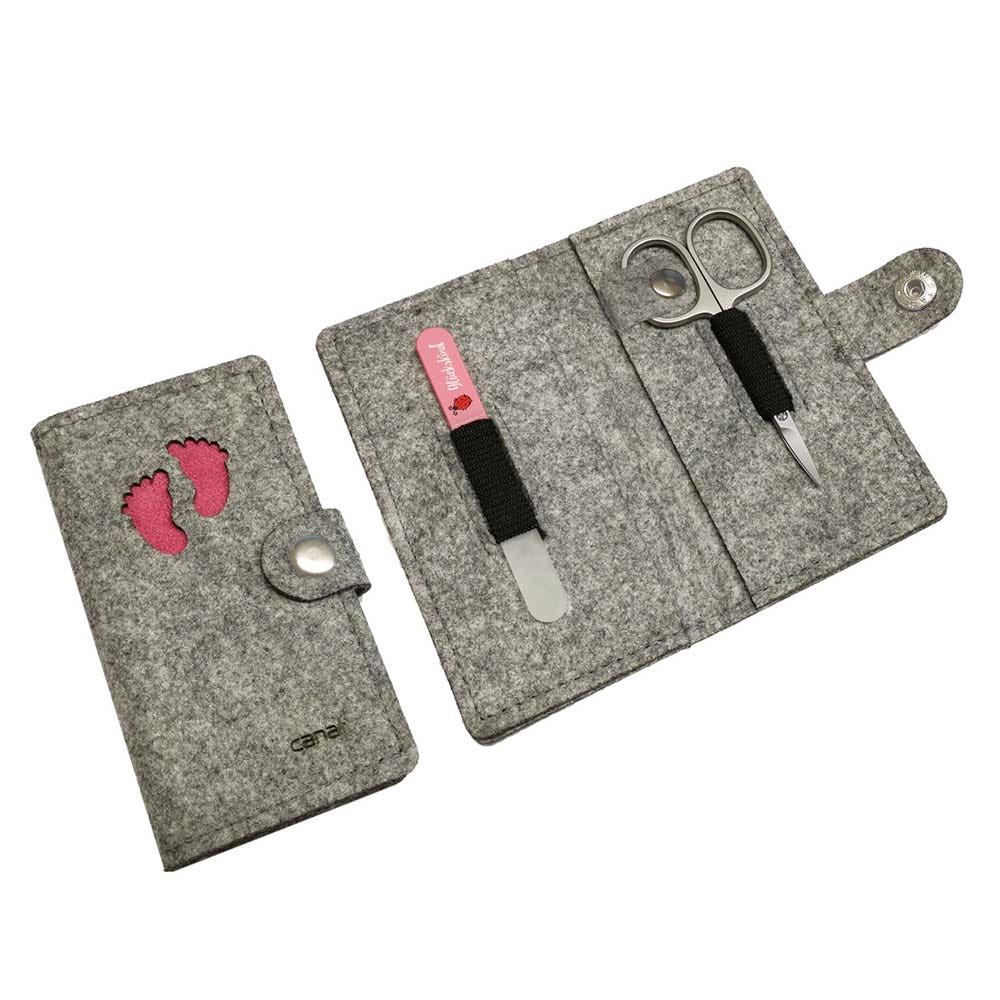 Canal Maniküre-Etui aus Filz Babyrosa Grau 2-teilig