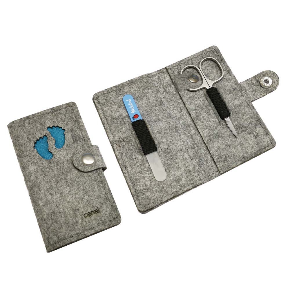 Canal Maniküre-Etui aus Filz Babyblau Brau 2-teilig