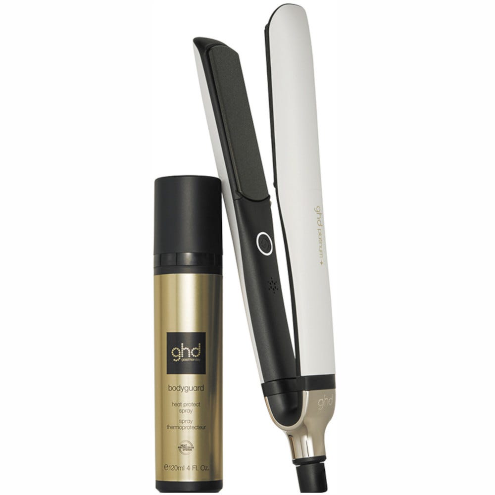 ghd platinum+ Glätteisen weiß & bodyguard Hitzeschutz Pflegebundle