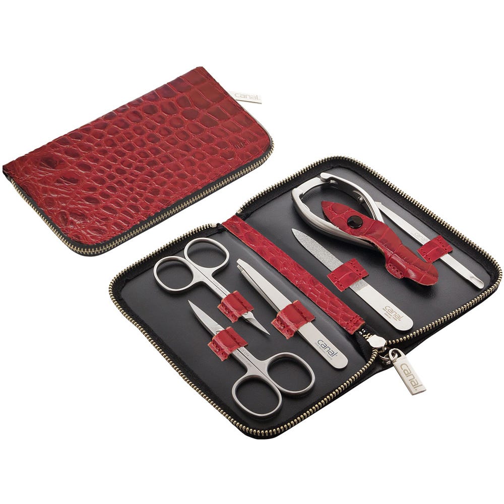 Canal Reißverschluss-Etui Leder 6-teilig Kirsche