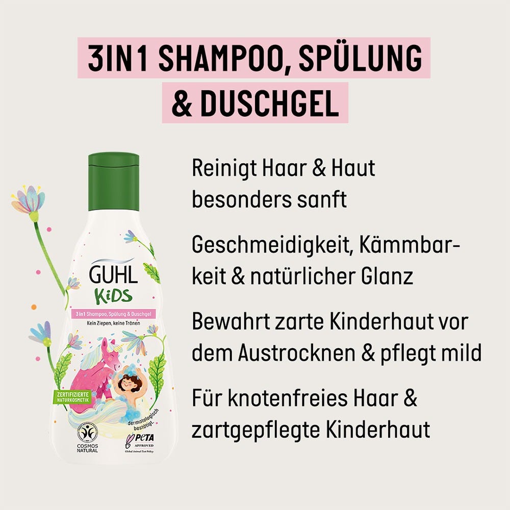 Guhl Kids 3 in 1 Shampoo, Spülung & Duschgel Mandelmilch 250 ml