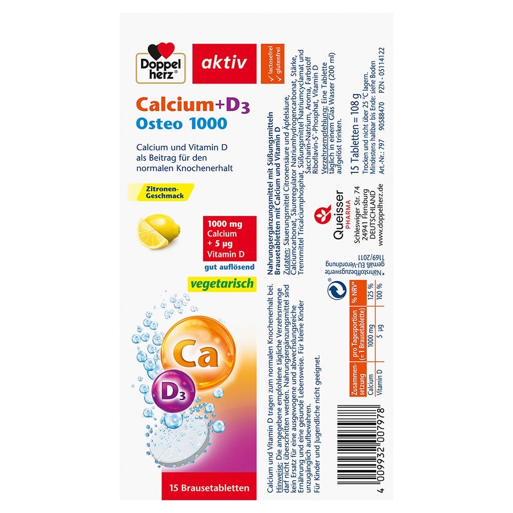 Doppelherz Calcium + D3 Osteo 1000 Brausetabletten 15 Stück
