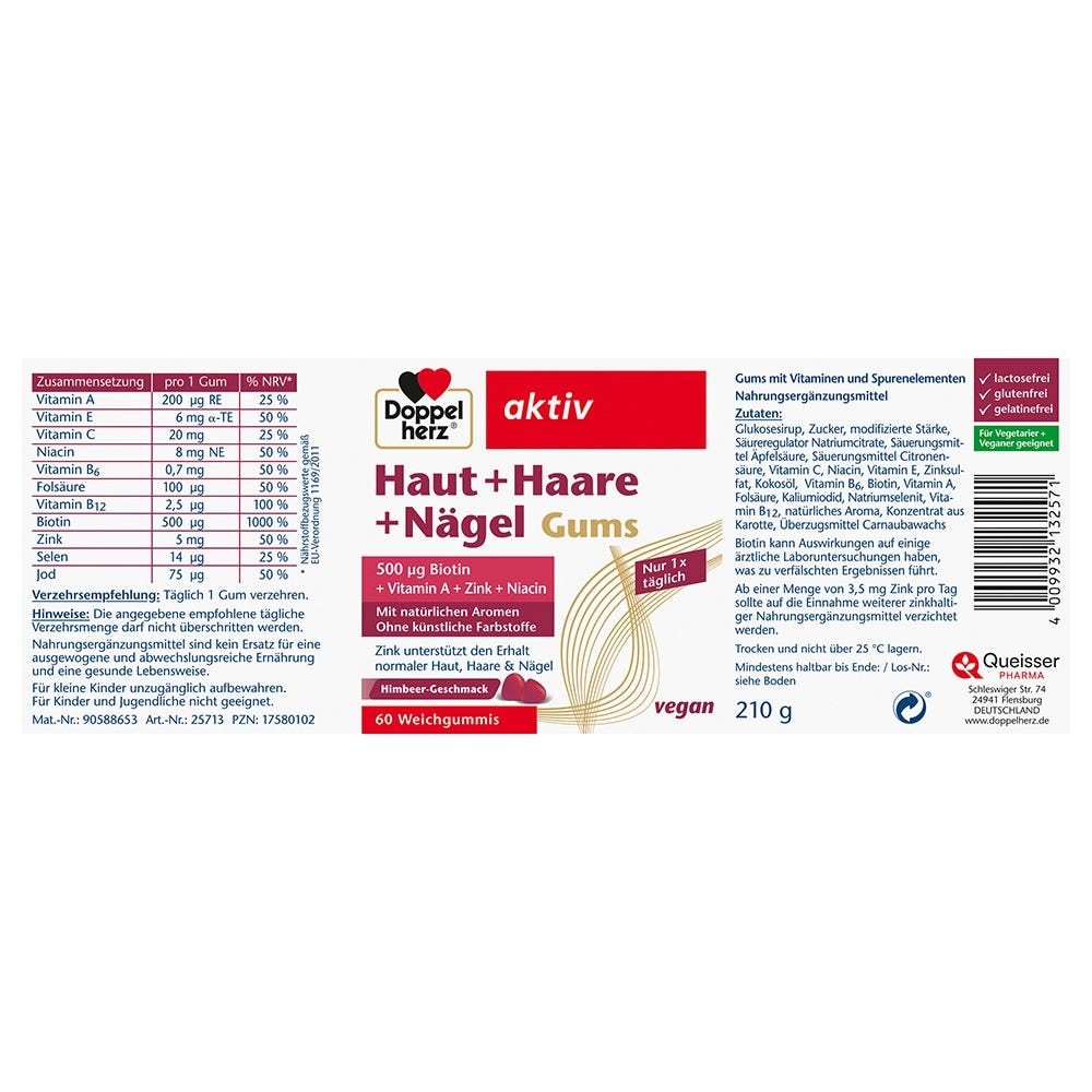 Doppelherz Haut + Haare + Nägel Gums 60 Stück