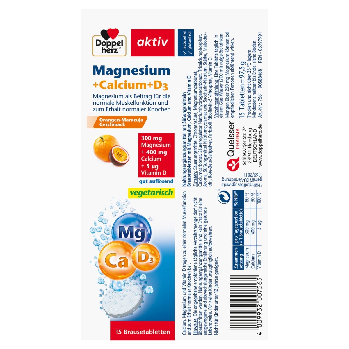 Doppelherz Magnesium + Calcium + D3 Brausetabletten 15 Stück