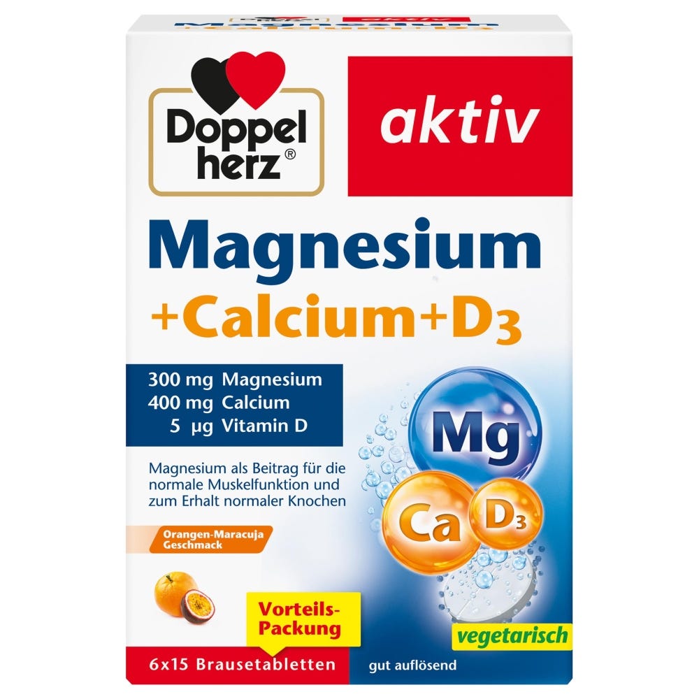 Doppelherz Magnesium + Calcium + D3 Brausetabletten 6x15 Stück