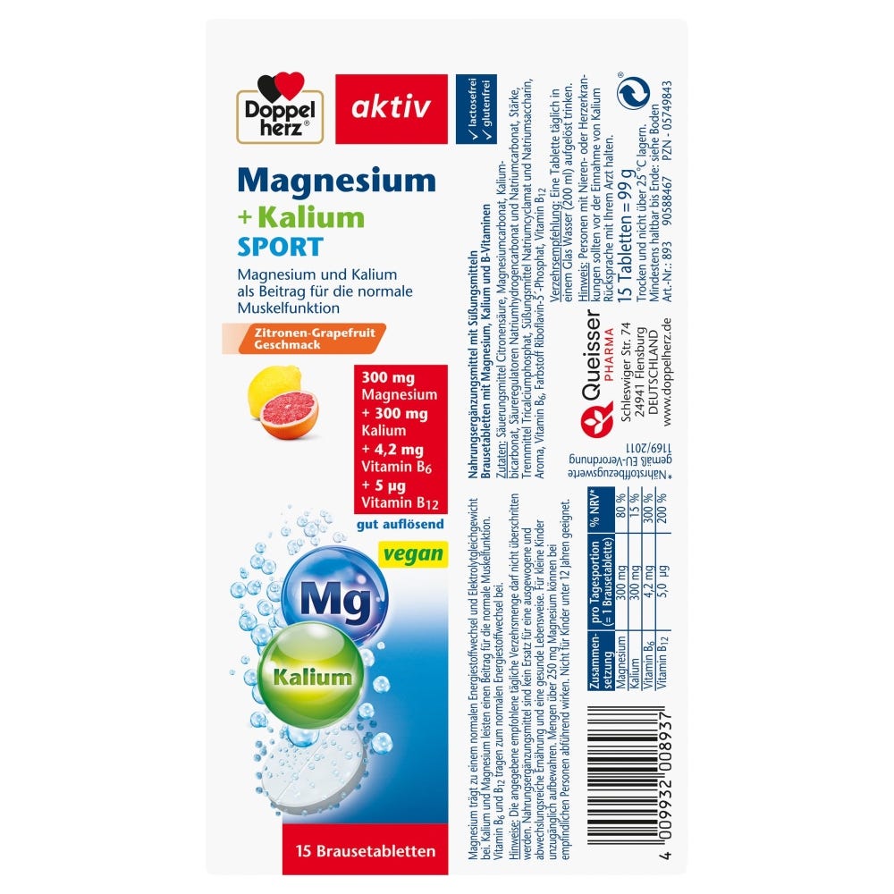Doppelherz Magnesium + Kalium Sport Brausetabletten 15 Stück