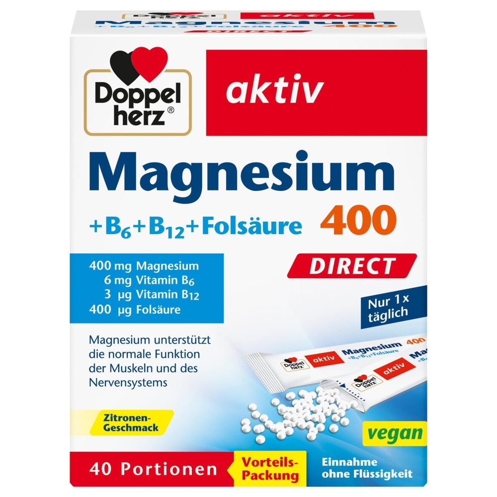 Doppelherz Magnesium 400 + B6 + B12 + Folsäure direct 40 Stück