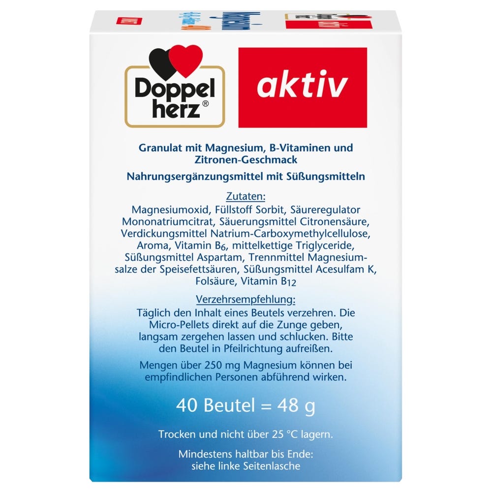 Doppelherz Magnesium 400 + B6 + B12 + Folsäure direct 40 Stück
