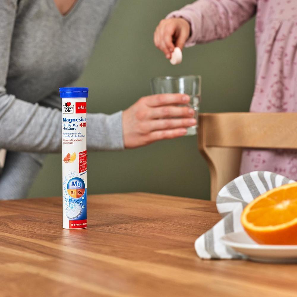 Doppelherz Magnesium 400 + B-Komplex + Folsäure Brausetabletten  6x15 Stück
