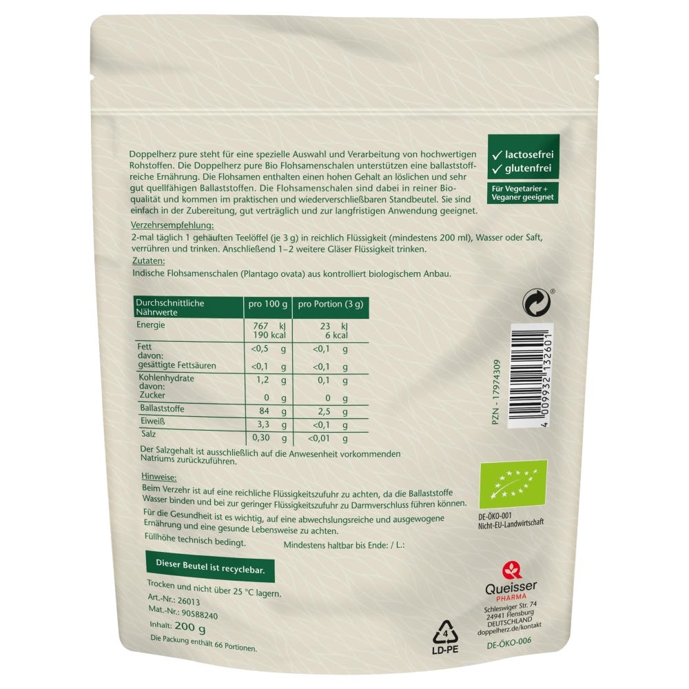 Doppelherz Pure Bio Flohsamenschalen 200 g