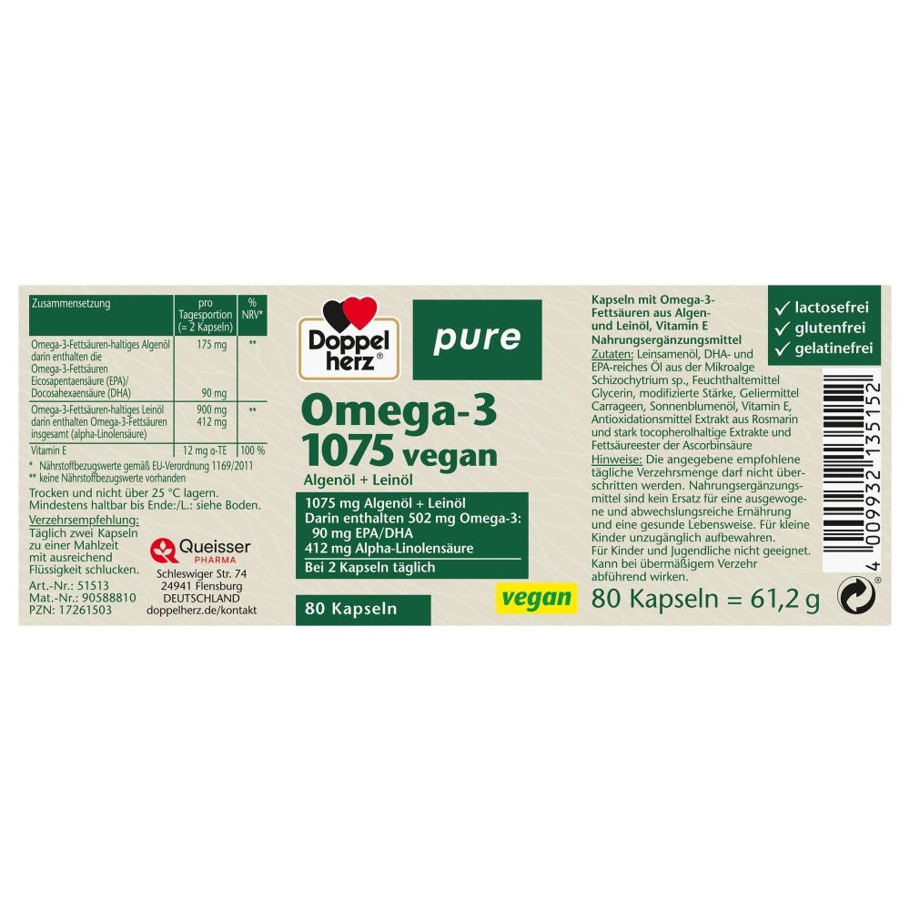 Doppelherz Pure Omega-3 1075 Vegan 80 Stück