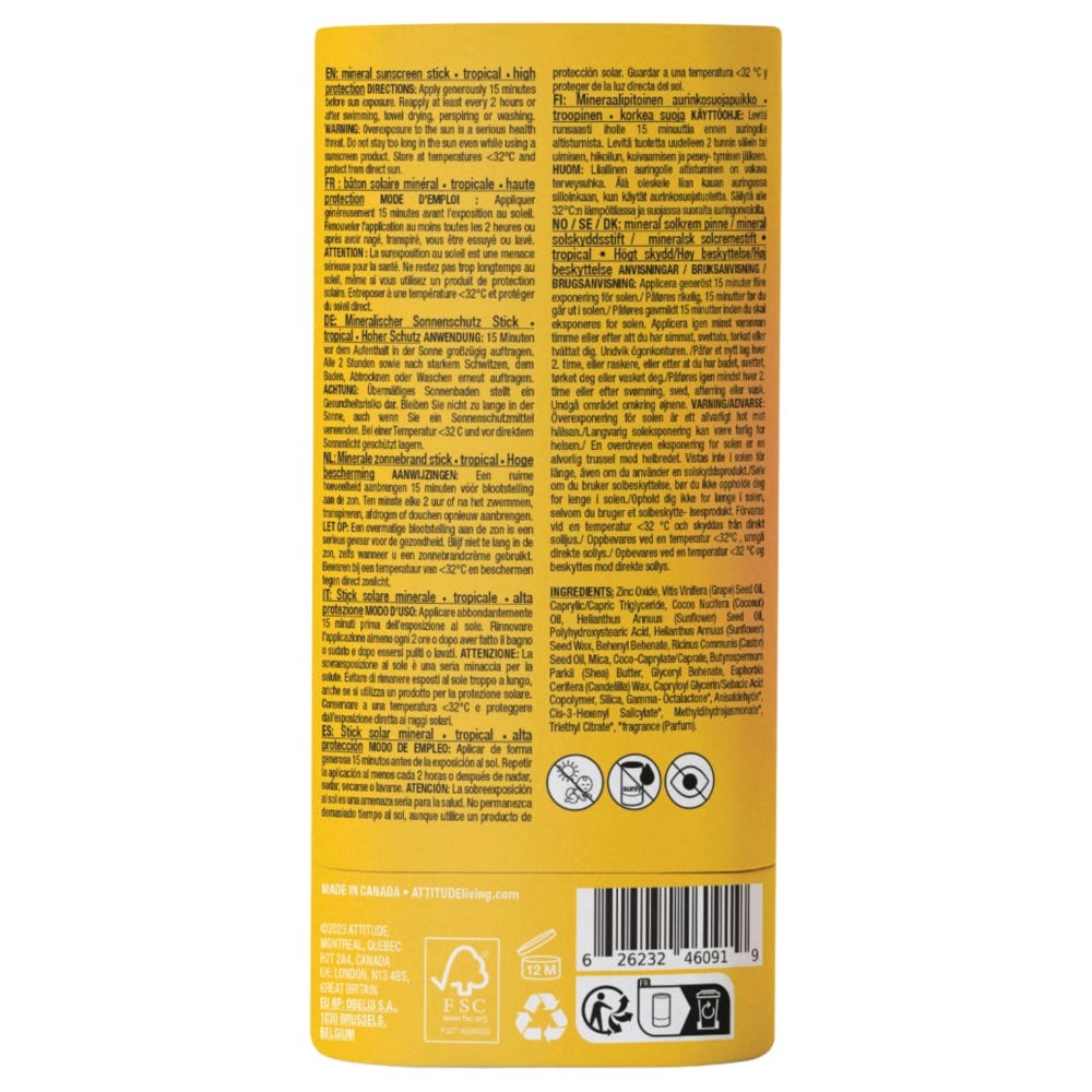 Attitude – Clean Beauty Sunly Sunscreen Stick SPF 30 Tropical 60 g