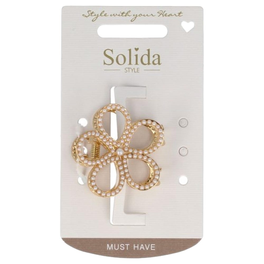 Solida Haarklammer Blumenform Perlen gold 1 Stück