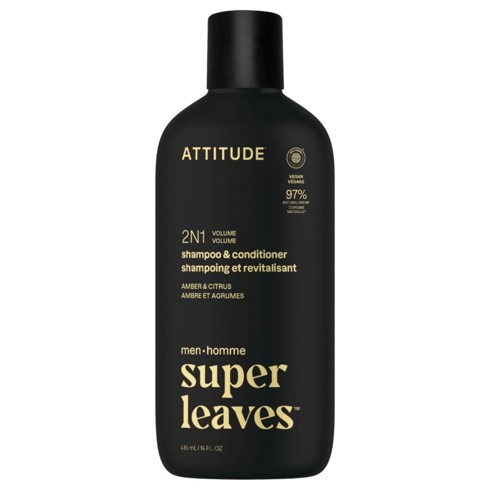 Attitude Clean Beauty super leaves men - 2-in-1 Shampoo & Conditioner - Amber & Citrus 415 ml