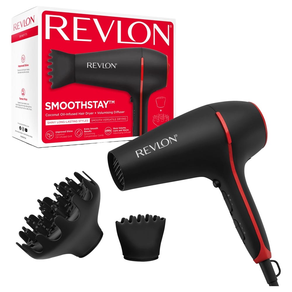 Revlon Smoothstay Coconut Oil-Infused Hair Dryer + Volumising Diffuser