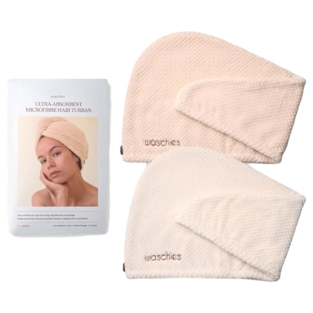 Waschies Ultrasaugstarkes Mikrofaser-Haarturbanhandtuch 2er Set Sand & Nature