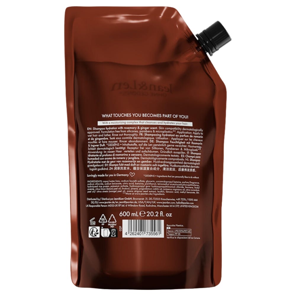 Jean & Len Shampoo Rosemary & Ginger Refill  600 ml