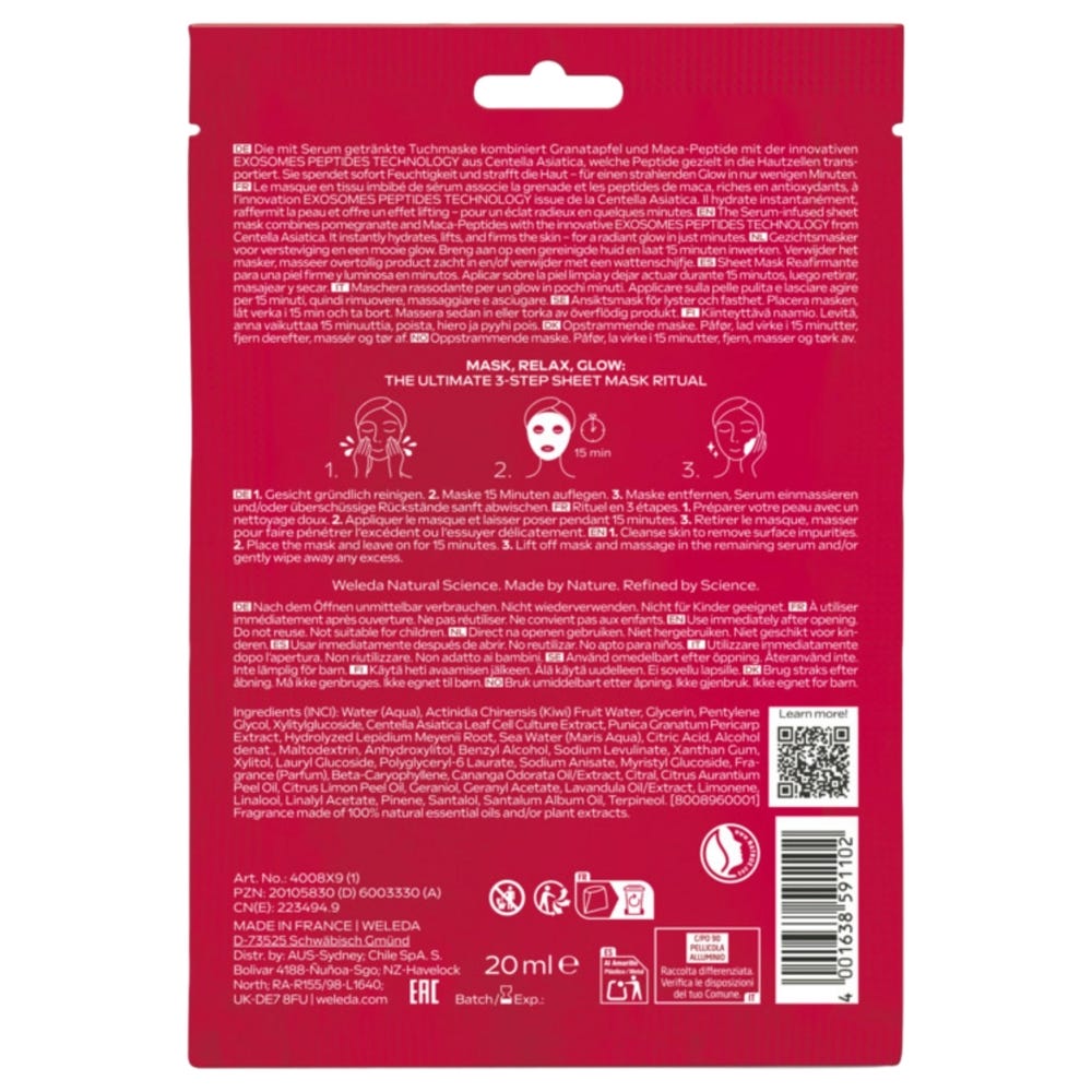 Weleda Exo Boost Youth Power Glow Tuchmaske Granatapfel 1 Stück